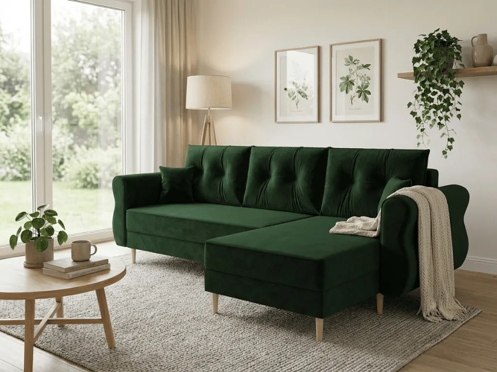 Canapea extensibila de colt SILVIANO, verde inchis, reversibila, 230x140 cm