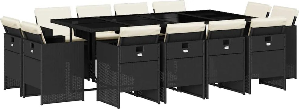 vidaXL Set mobilier de grădină cu perne, 13 piese, negru, poliratan