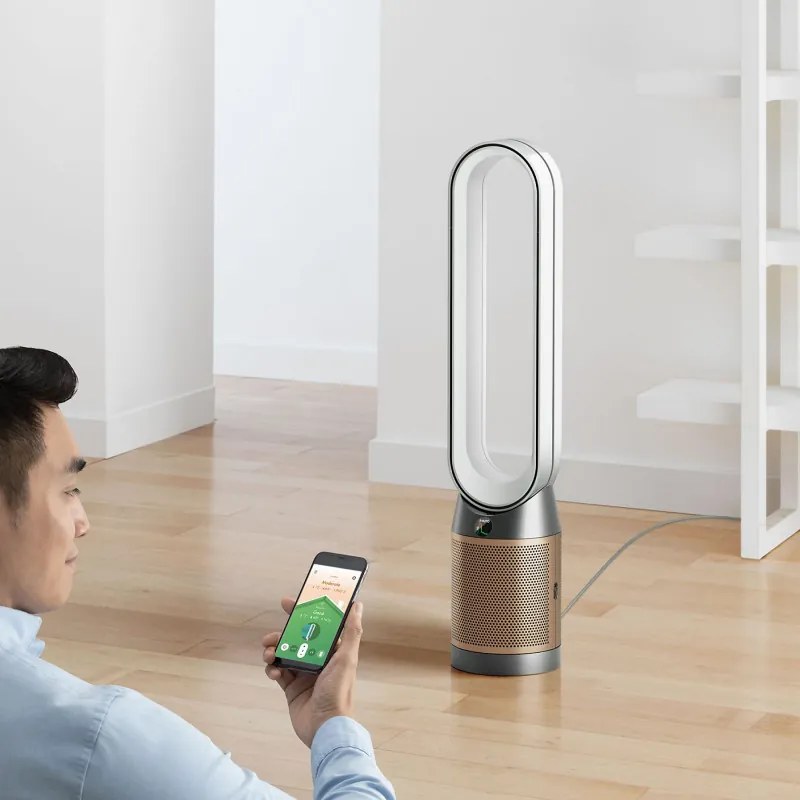 Resigilat: Purificator si racitor de aer Dyson Cool Formaldehyde™ TP09, 40W, 40 m², 10 viteze, Oscilatie, HEPA, Wi-Fi, LCD, Control vocal, Alb/Auriu