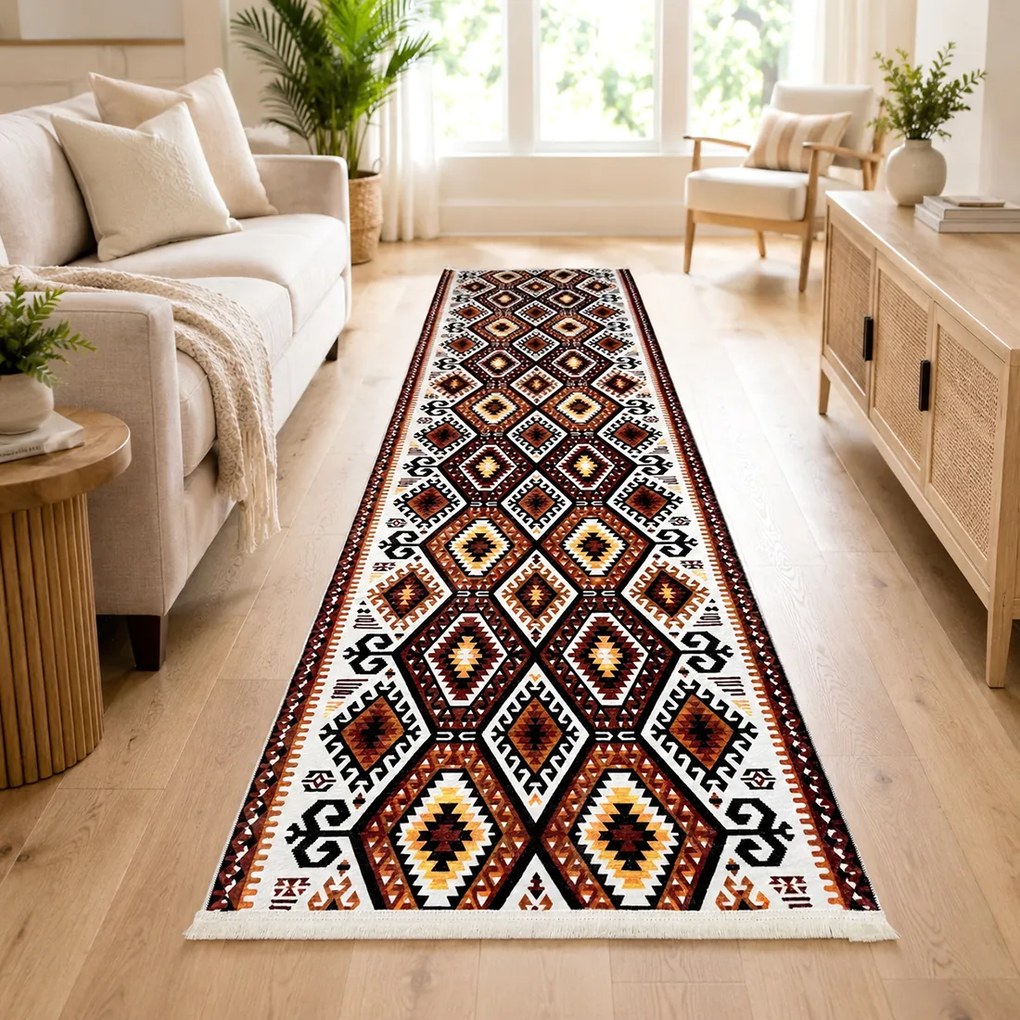 Traversă hol antiderapantă, 80x300 cm, Model Etnic Maro, TRV2292