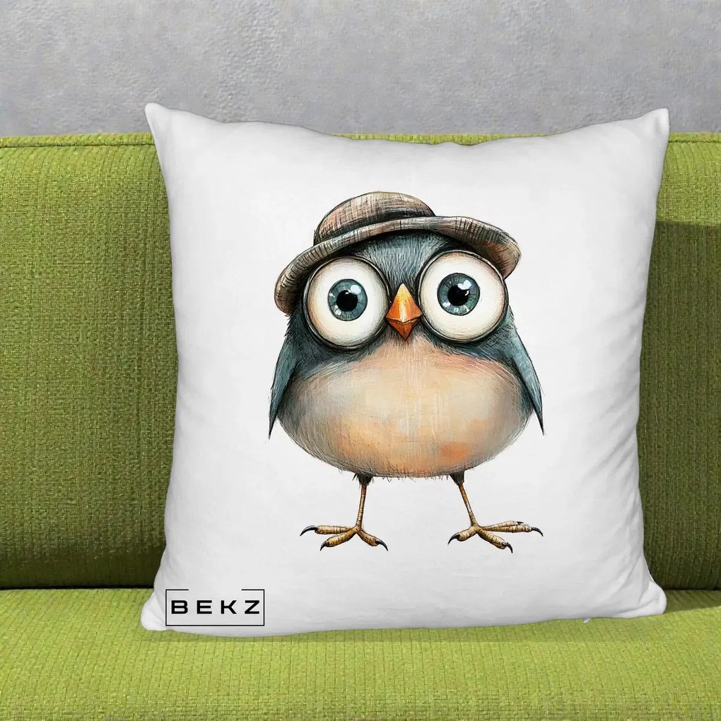 Perna Decorativa Pui cu Palarie Rotunda, 40x40 cm, Alb Pufos, Husa Detasabila, Perna Inclusa, BEKZ®