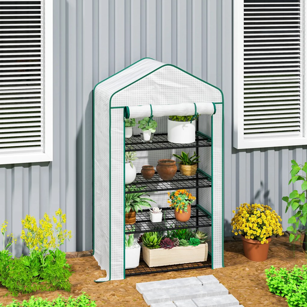 Outsunny Seră de grădină balcon raft seră 4 nivele 90 x 49 x 160 cm oțel galvanizat folie PE de înaltă densitate alb | Aosom Romania