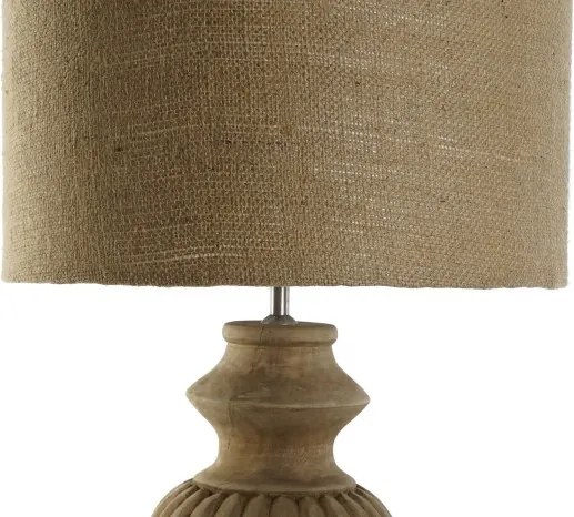 Lampă de masă din lemn sculptat cu abajur din iută naturală, 41×41×76 cm, „Coloniale"