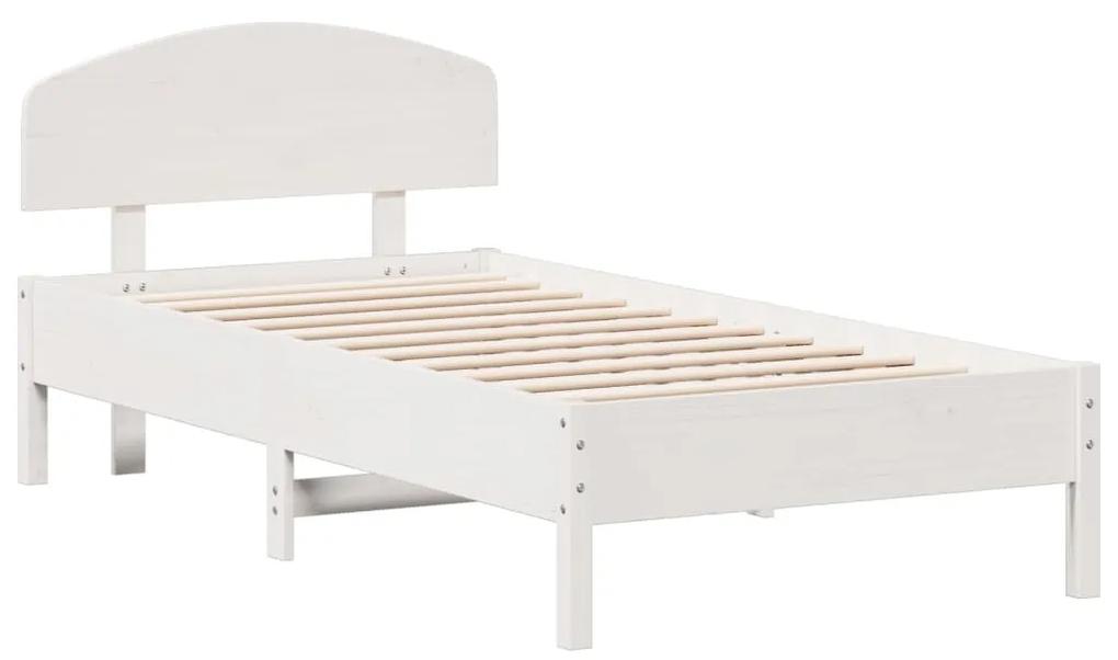 3207242 vidaXL Cadru de pat cu tăblie, alb, 75x190 cm, lemn masiv de pin