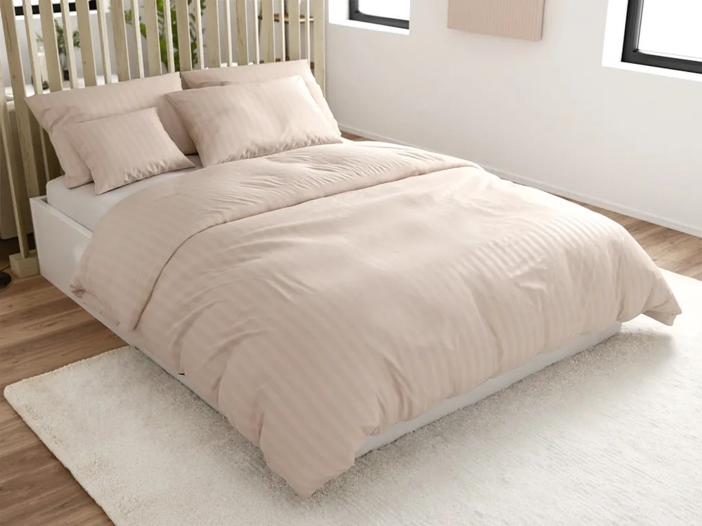 Lenjerie de pat din microfibra JASMINE sampanie - dunga 2 cm, buzunar hotel Dimensiune lenjerie de pat: 70 x 90 cm | 140 x 200 cm