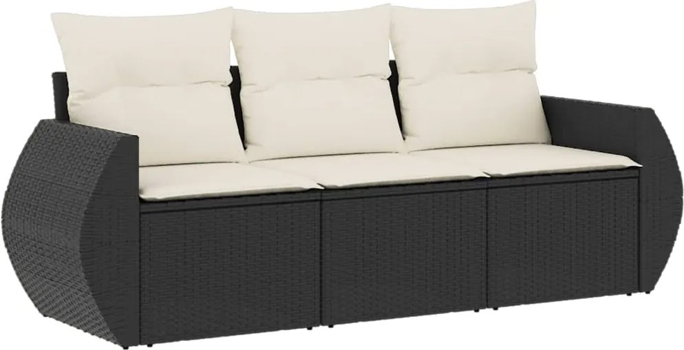 vidaXL Set mobilier de grădină cu perne, 3 piese, negru, poliratan