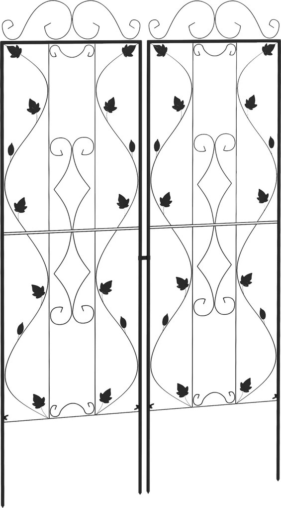 Outsunny Spalier din oțel set 2 buc. pentru înfigere, rezistent la rugină, suport cu frunze 50 x 181 cm Negru | Aosom Romania