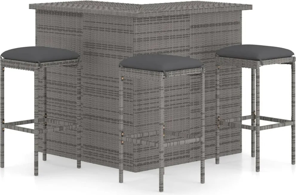 vidaXL Set mobilier bar de grădină, cu perne, 4 piese, gri, poliratan