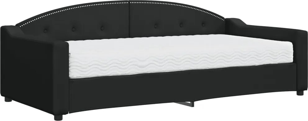 vidaXL Pat de zi cu saltea, negru, 90x200 cm, textil
