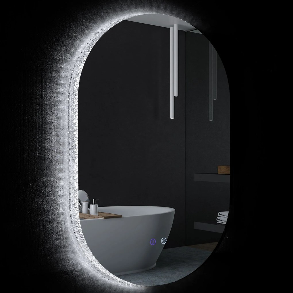 kleankin Oglindă de Perete cu Lumină LED în 3 Culori și Funcție Anti-Aburire, 81x51x4.5 cm, Transparent | Aosom Romania
