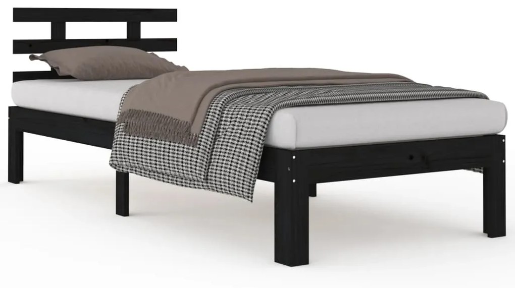 814723 vidaXL Cadru de pat single, negru, 90x190 cm, lemn masiv