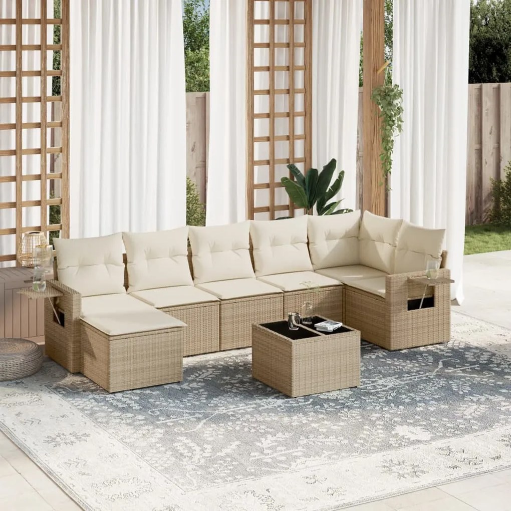 vidaXL Set canapele de grădină, 8 piese, cu perne, bej, poliratan