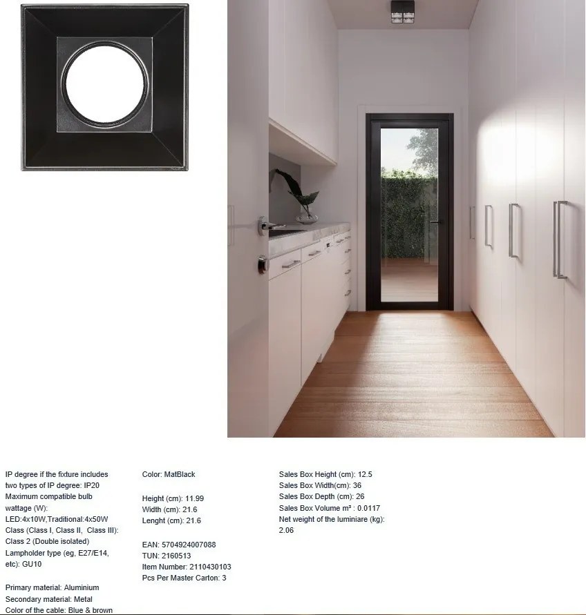 Corp aplicat cu 4 spoturi design modern ETHAN negru