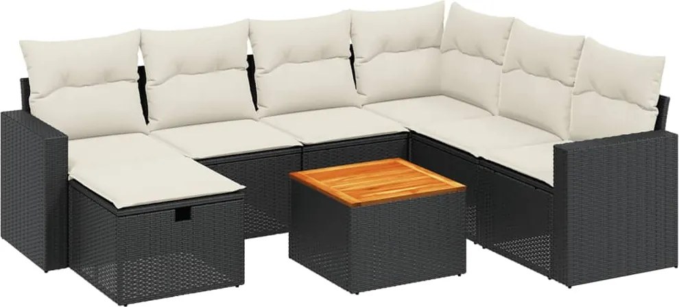 vidaXL Set mobilier de grădină cu perne, 8 piese, negru, poliratan