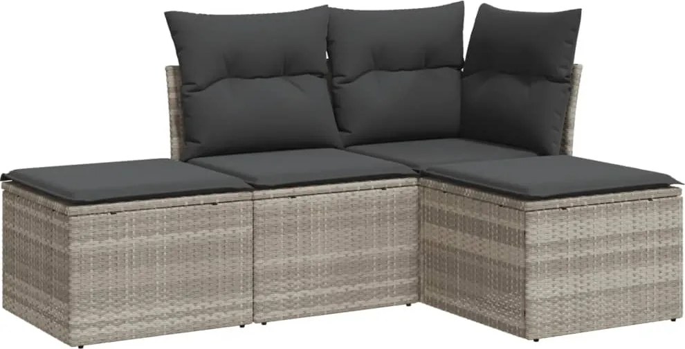 vidaXL Set canapea de grădină cu perne, 4 piese, gri deschis poliratan