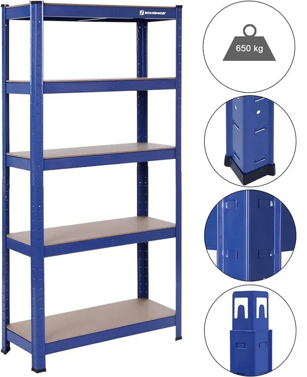 Raft Songmics, 5 rafturi, 180 x 90 x 40 cm, Albastru, GLR40Q