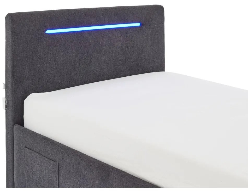 Pat pentru copii gri închis tapițat cu spațiu de depozitare cu somieră 90x200 cm Circle – Meise Möbel