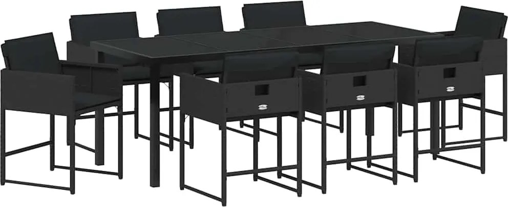 vidaXL Set de masă pentru grădină cu pernă 9 pcs Negru poliratan