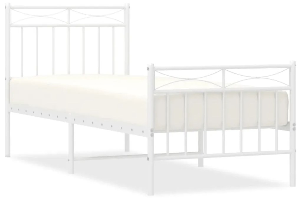 373749 vidaXL Cadru de pat metalic cu tăblie de cap/picioare, alb, 80x200 cm