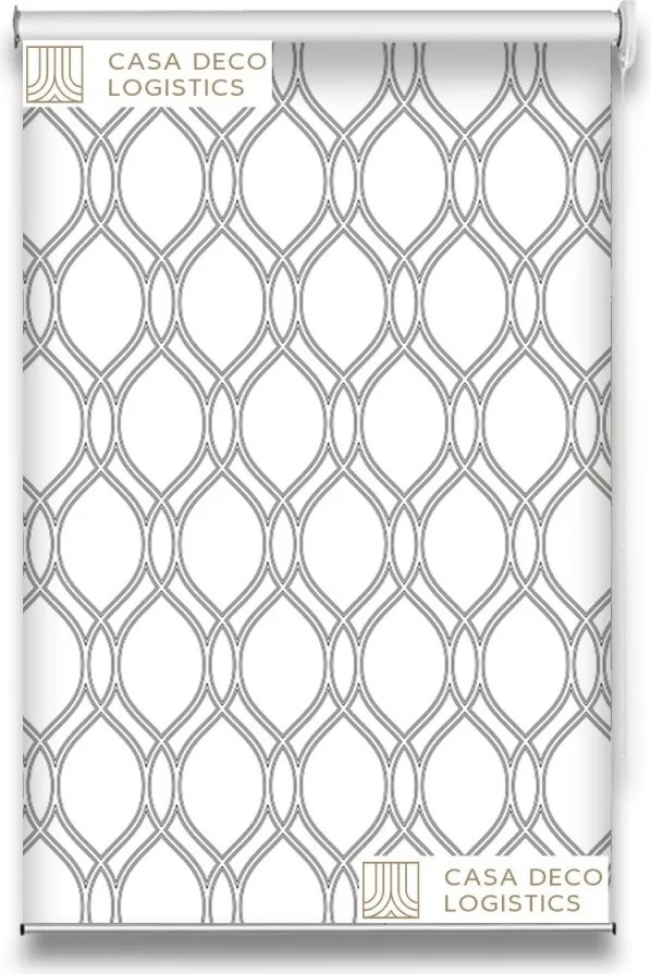 Roletă textilă Royal 5013 alb cu model geometric gri