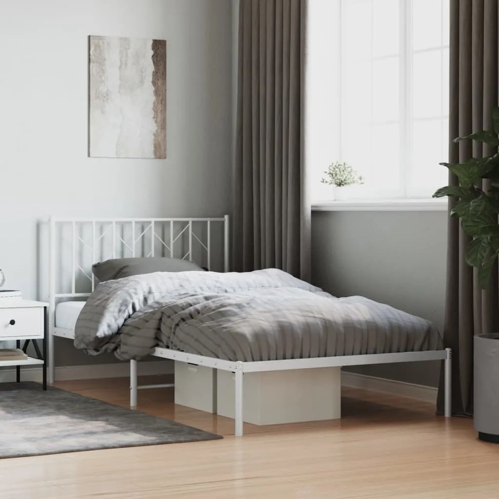vidaXL Cadru de pat din metal cu tăblie, alb, 107x203 cm