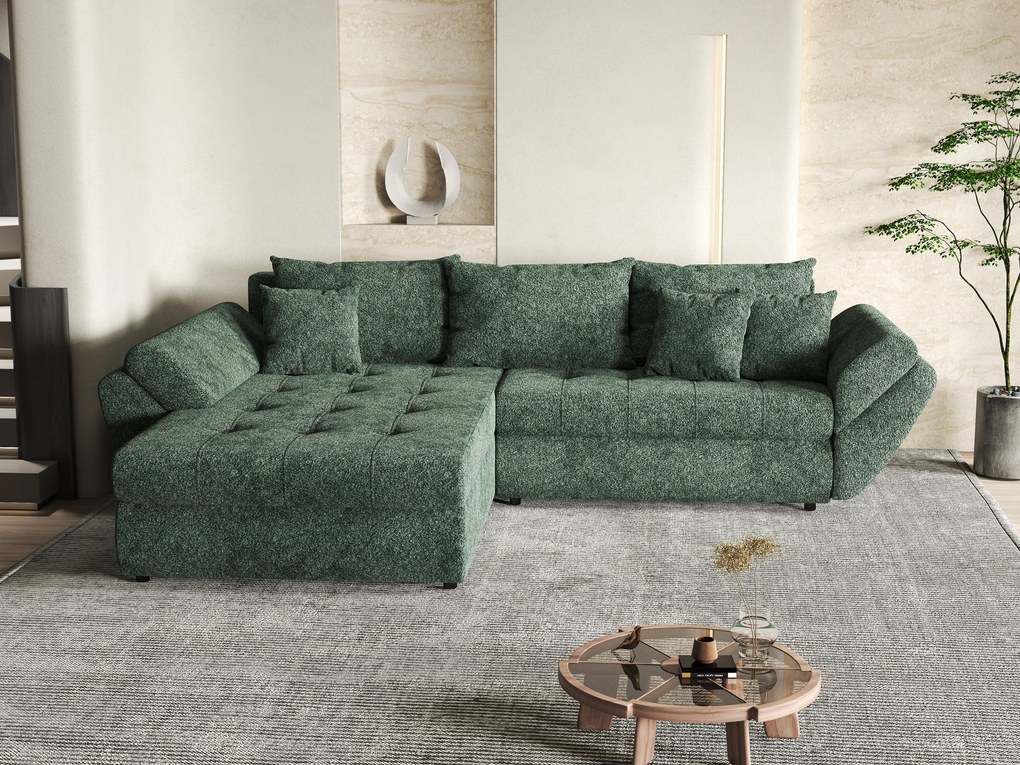 Colțar extensibil dumonde cu ladă de depozitare si sezut confortabil din spuma high-density, Loana Euphoria Green 270x185 cm