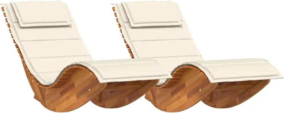 vidaXL Șezlong cu pernă 2-persoană 2 pcs Maro Lemn Solid de Acacia