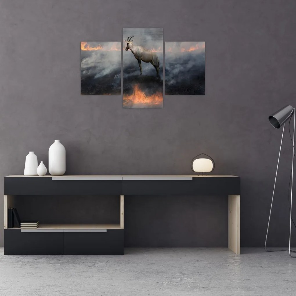 Tablou cu capră de munte în foc (90x60 cm)