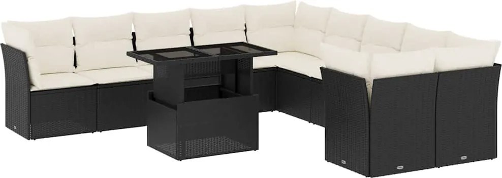 vidaXL Set canapele de grădină cu perne, 11 piese, negru, poliratan