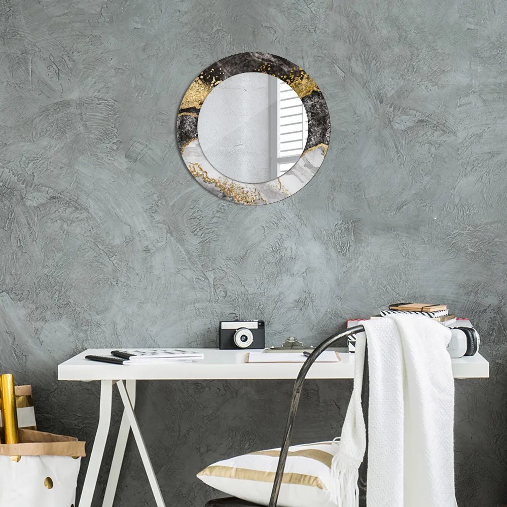 Oglinda rotunda decor perete Marmură și aur fi 50 cm