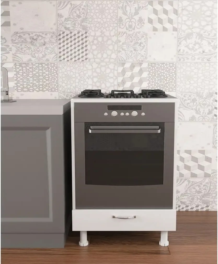 Dulap masca aragaz, cuptor bucatarie cu sertar, Homs, alb, 85 x 60 x 59 cm