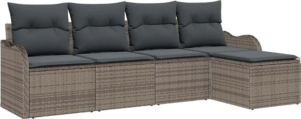 vidaXL Set de canapele pentru grădină cu pernă 5 pcs Gri Rattan poli