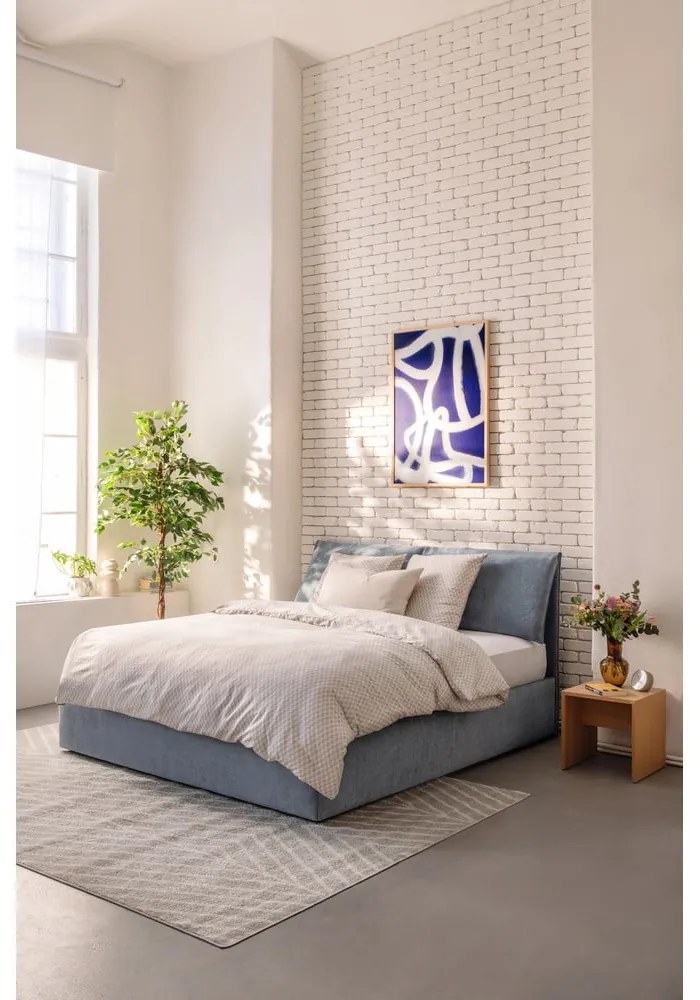 Pat matrimonial albastru tapițat cu spațiu de depozitare cu somieră 160x200 cm Myra Pillow – Bonami Selection