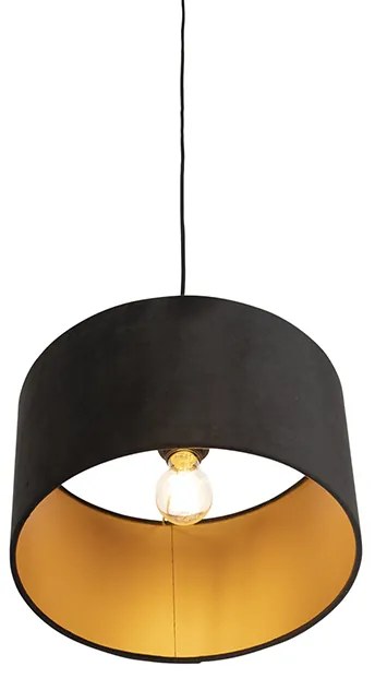 Lampă suspendată cu abajur din catifea neagră cu auriu 35 cm - Combi