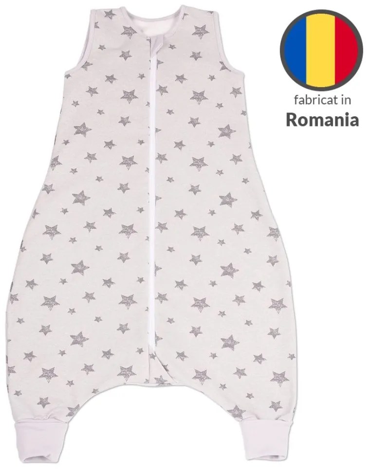 Sac de dormit copii cu picioare din bumbac flausat 6-18 luni Kidizi Galaxy Grey,1 tog, model ajustabil, mansete transformabile in sosete