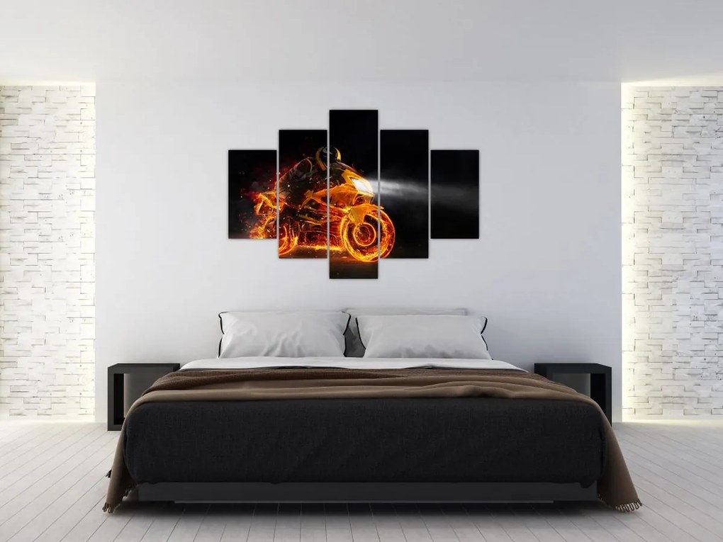 Tablou - Motociclist cu flăcări (150x105 cm)
