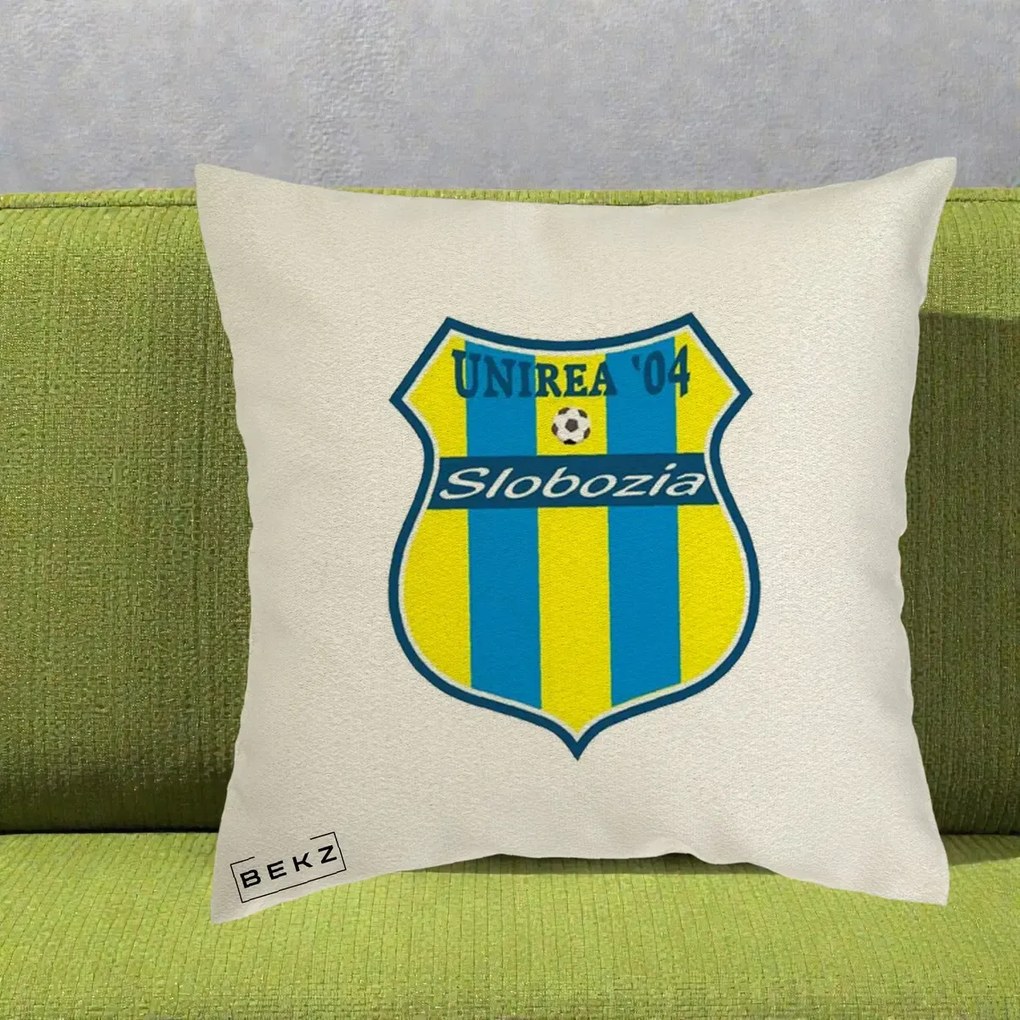 Perna Personalizata Unirea '04 Slobozia Fotbal, 40x40 cm, Ecru, Husa Detasabila, Perna Inclusa, BEKZ®