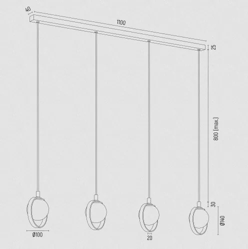 Lustra cu 4 pendule design modern Saturnia auriu, verde