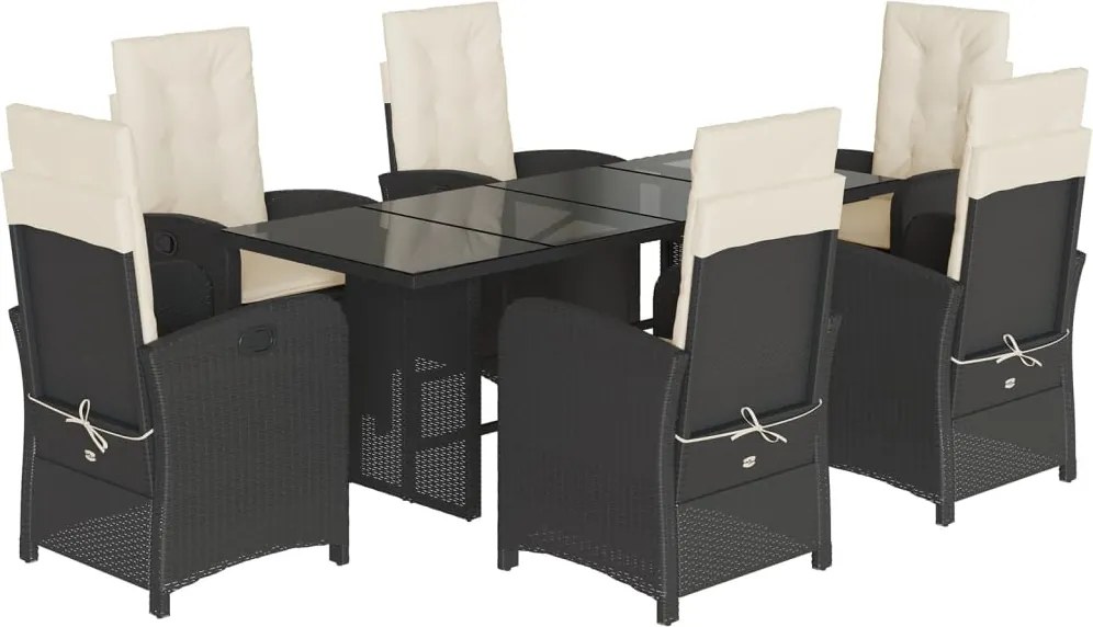vidaXL Set mobilier de grădină cu perne, 7 piese, negru, poliratan