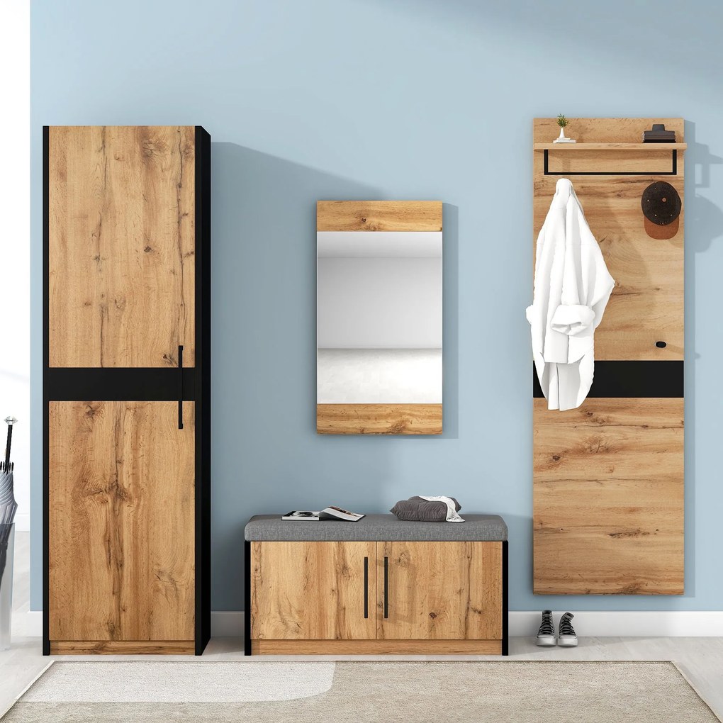 Set de Intrare 4 Piese cu Bancă, Culoare naturală | Aosom Romania