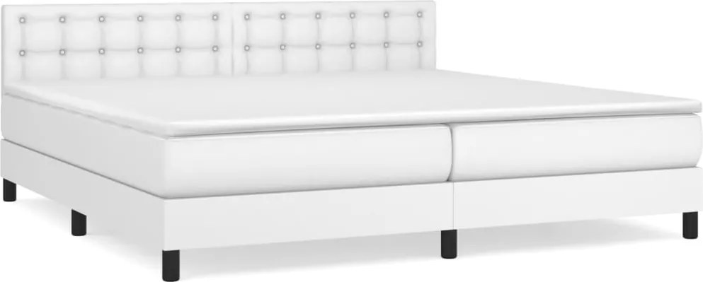 vidaXL Pat box spring cu saltea, alb, 200x200 cm, piele ecologică