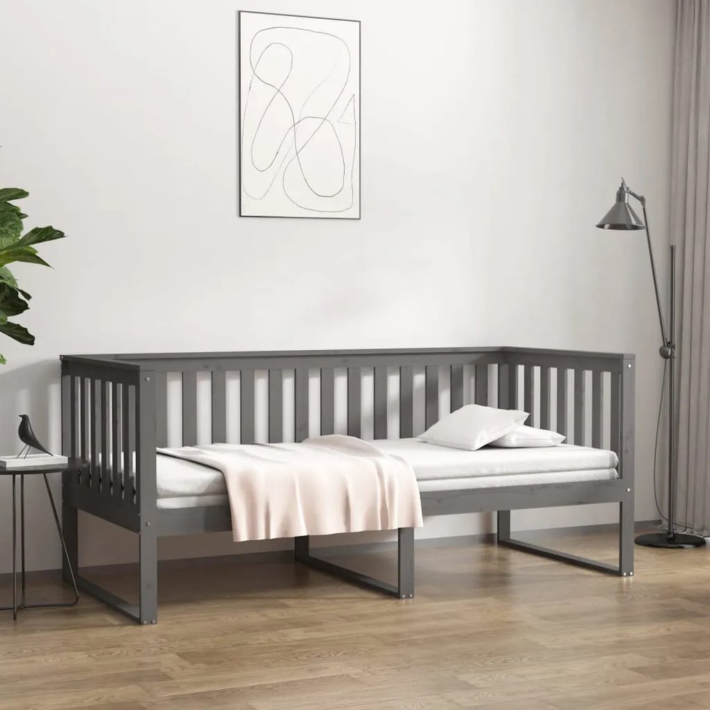 820873 vidaXL Pat de zi, gri, 90x200 cm, lemn masiv de pin