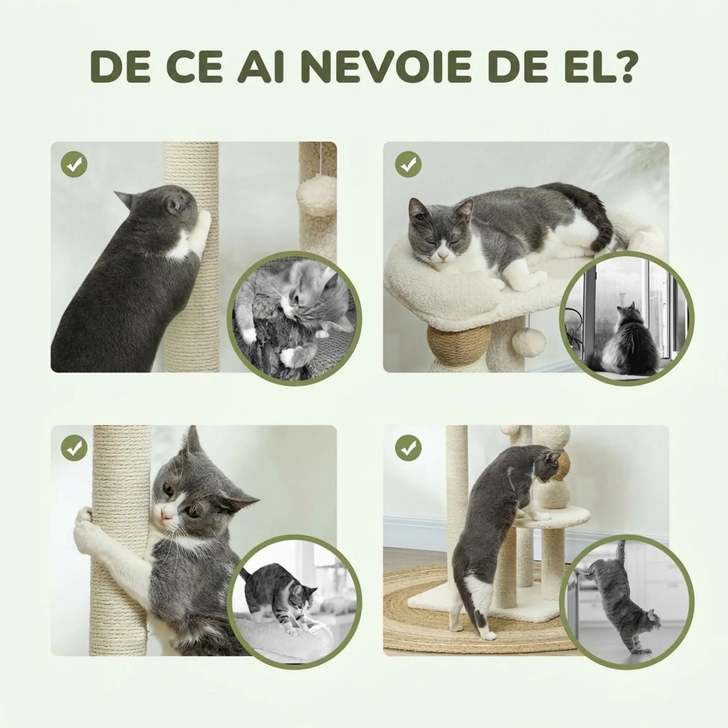 PawHut Ansamblu pentru Pisici 6 kg max din Lemn și Pluș Bej | Aosom Romania