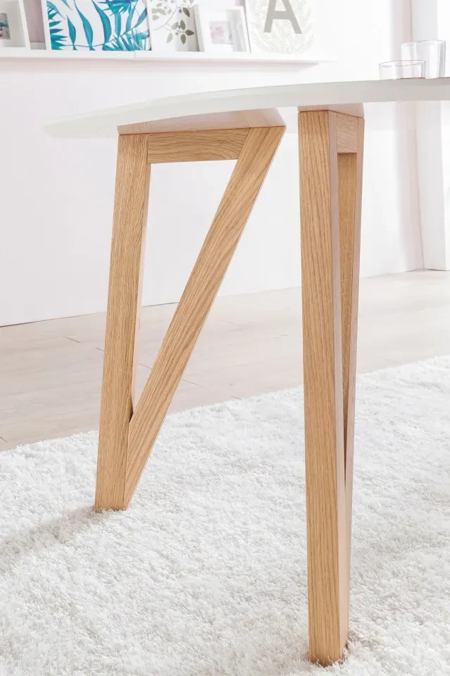 Masa ovala din lemn 200x90x76 cm alba/maro | BIANO