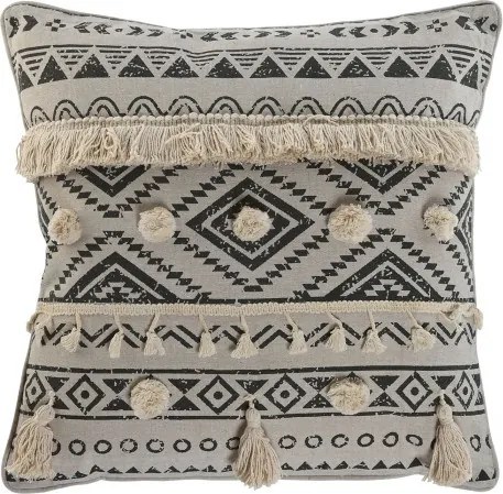 Pernă decorativă ethnic din in și bumbac, 45×45 cm, „Blanco"