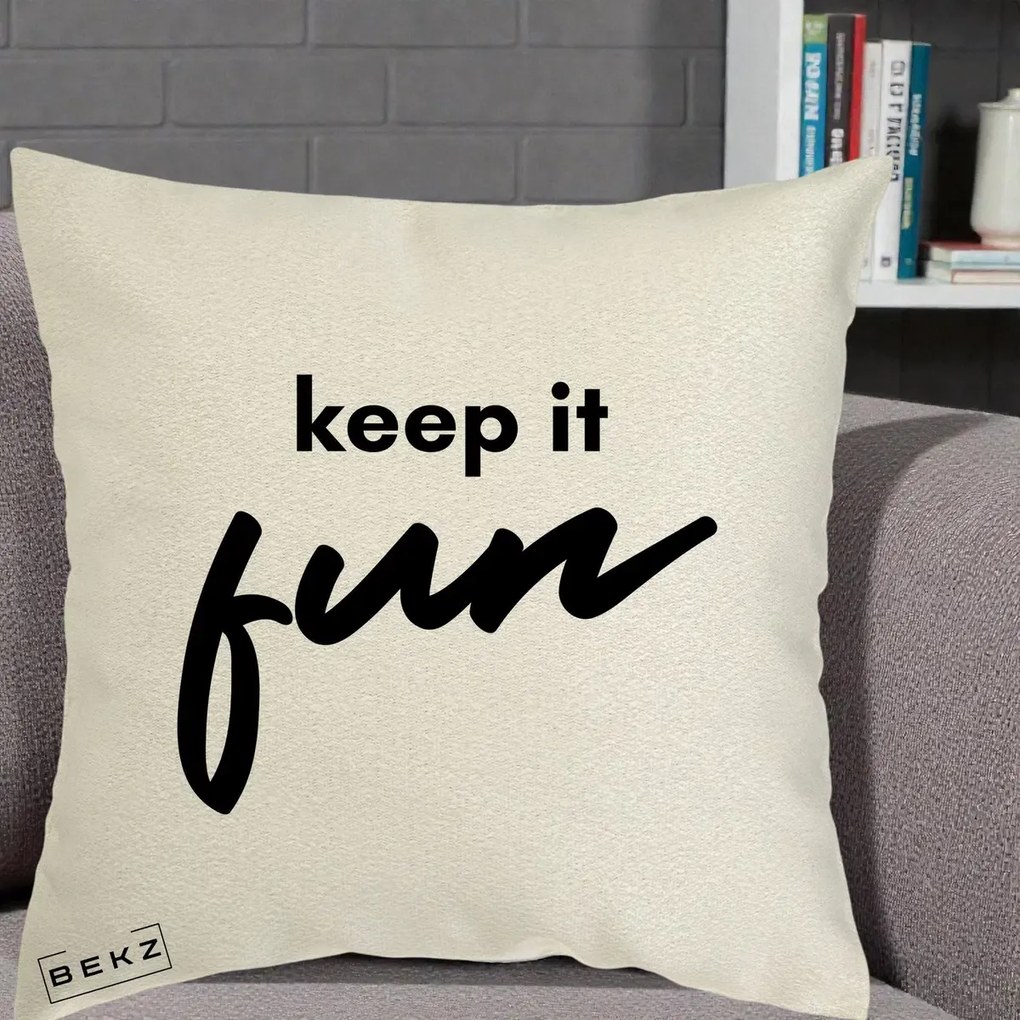 Perna Decorativa Keep It Fun, 40x40 cm, Ecru, Husa Detasabila, Perna Inclusa, BEKZ®