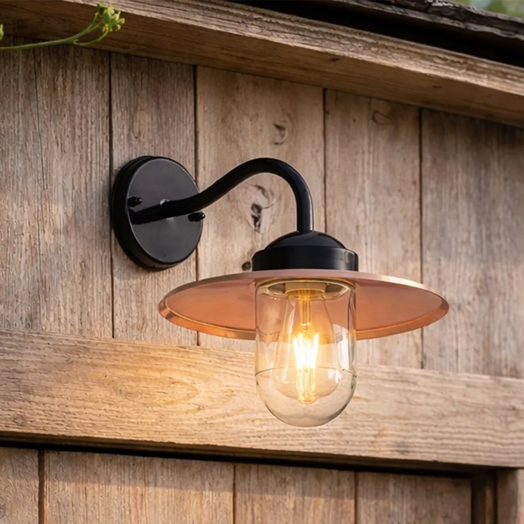 Lampă modernă de perete pentru exterior neagră cu cupru IP44 - Kansas