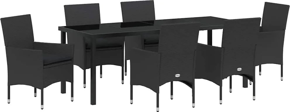 vidaXL Set de masă pentru grădină cu pernă 7 pcs Negru poliratan