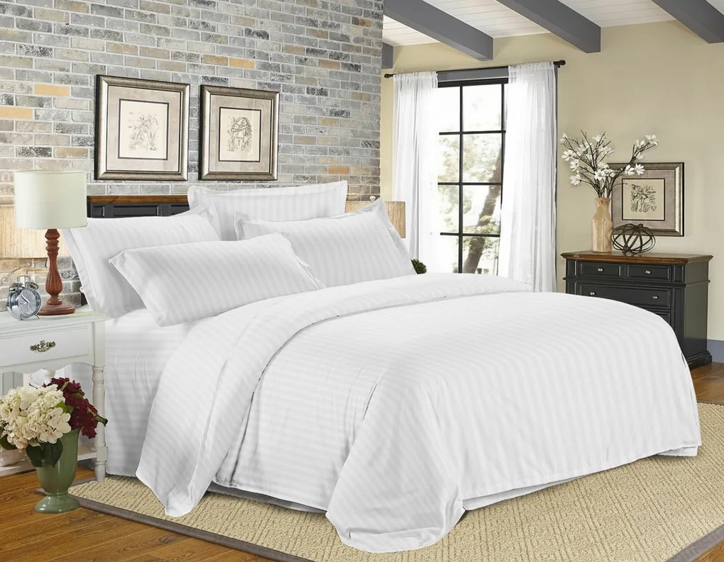 Lenjerie de pat din microfibra hoteliera JASMINE PURE alba - dunga 1 cm, buzunar hotelier Dimensiune lenjerie de pat: 70 x 90 cm | 140 x 200 cm