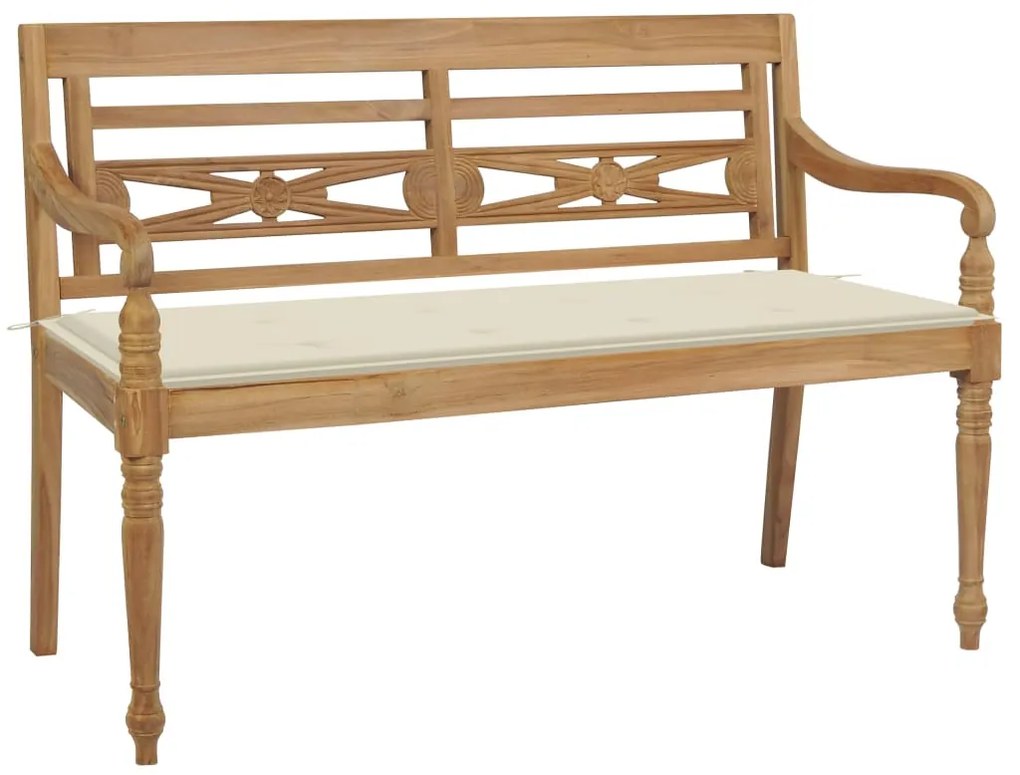 vidaXL Bancă Batavia cu pernă crem, 120 cm, lemn masiv tec